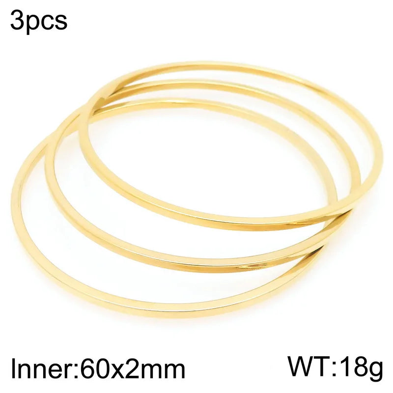 New 2mm Stainless Steel Bangles For Women Indian Multiple Layer Round Women Bracelet Gold Color Wedding Engagement Jewelry Gifts