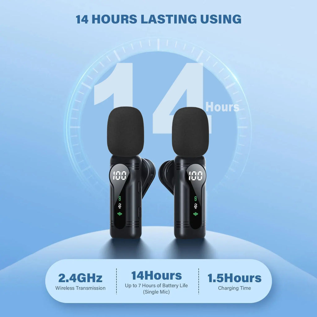 Professional Wireless Lavalier Microphone Noise Cancelling&Magnetic Portable Clip-on Mic for iPhone Android PC Live Interview