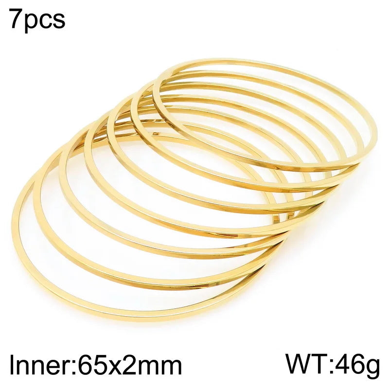 New 2mm Stainless Steel Bangles For Women Indian Multiple Layer Round Women Bracelet Gold Color Wedding Engagement Jewelry Gifts