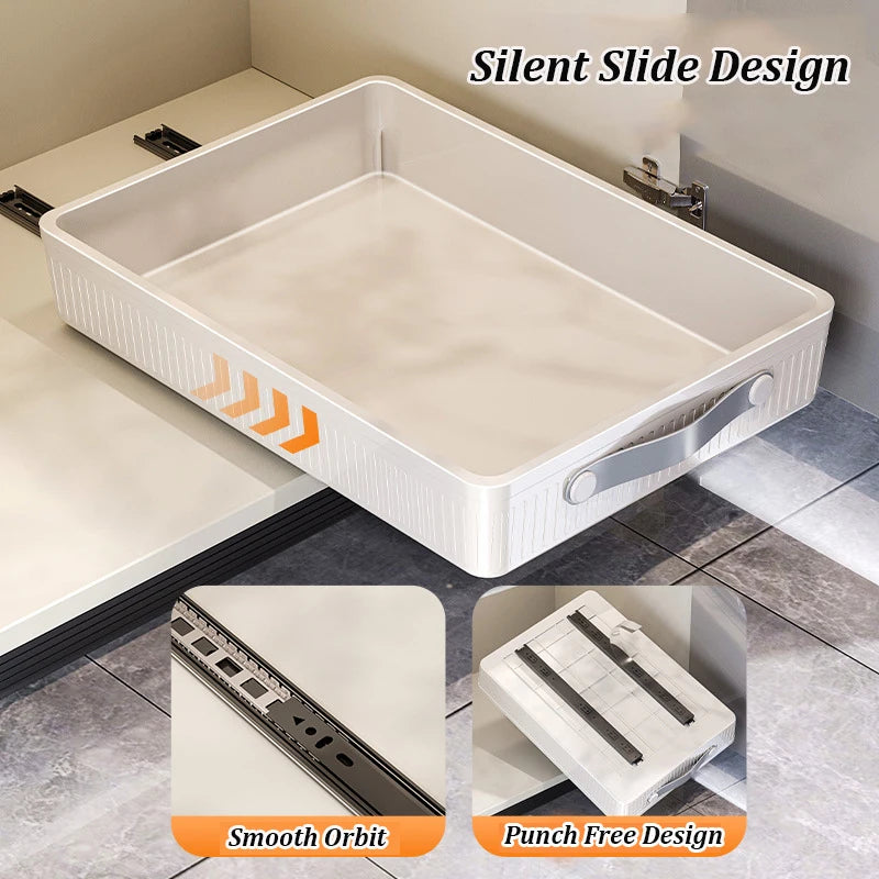 Kitchen Sliding Drawer with Slide Rail Cabinet Clothes Spice Dish Bowl Storage Rack Pull Out Cabinet Organizer Tray With Handle