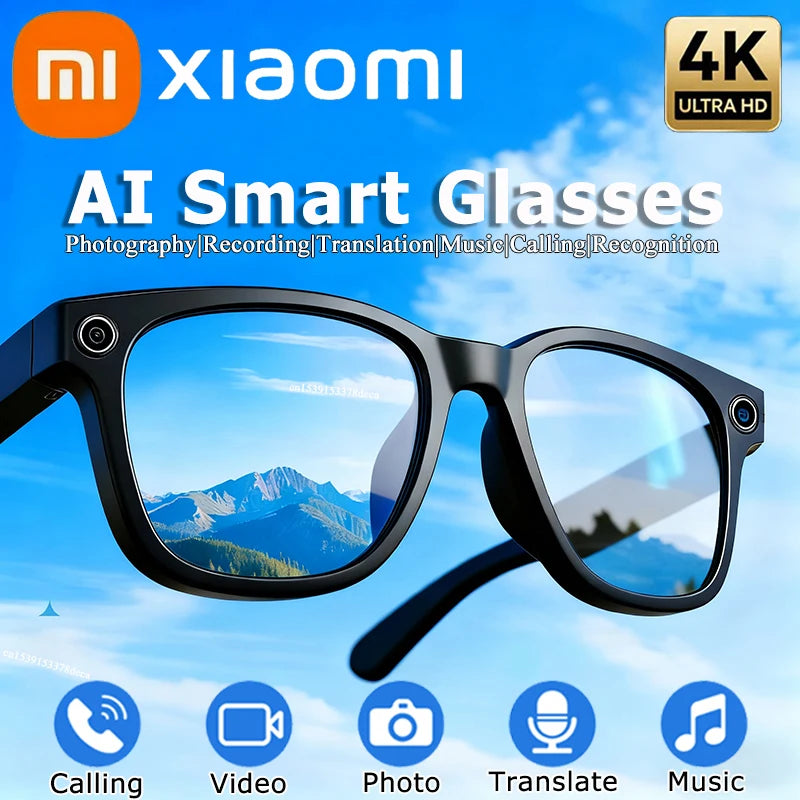 Xiaomi 4K HD AI Smart Glasses Multifunction Bluetooth Calling Voice Assistant Music Player Translation Camera Glasses Gift Lens