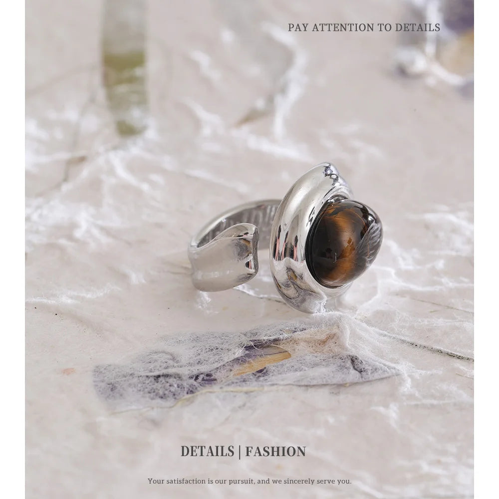 NiNice Stainless Steel Ring Natural Tiger Eye Stone Waterproof Popular Personalized Fashion Design Wholesale