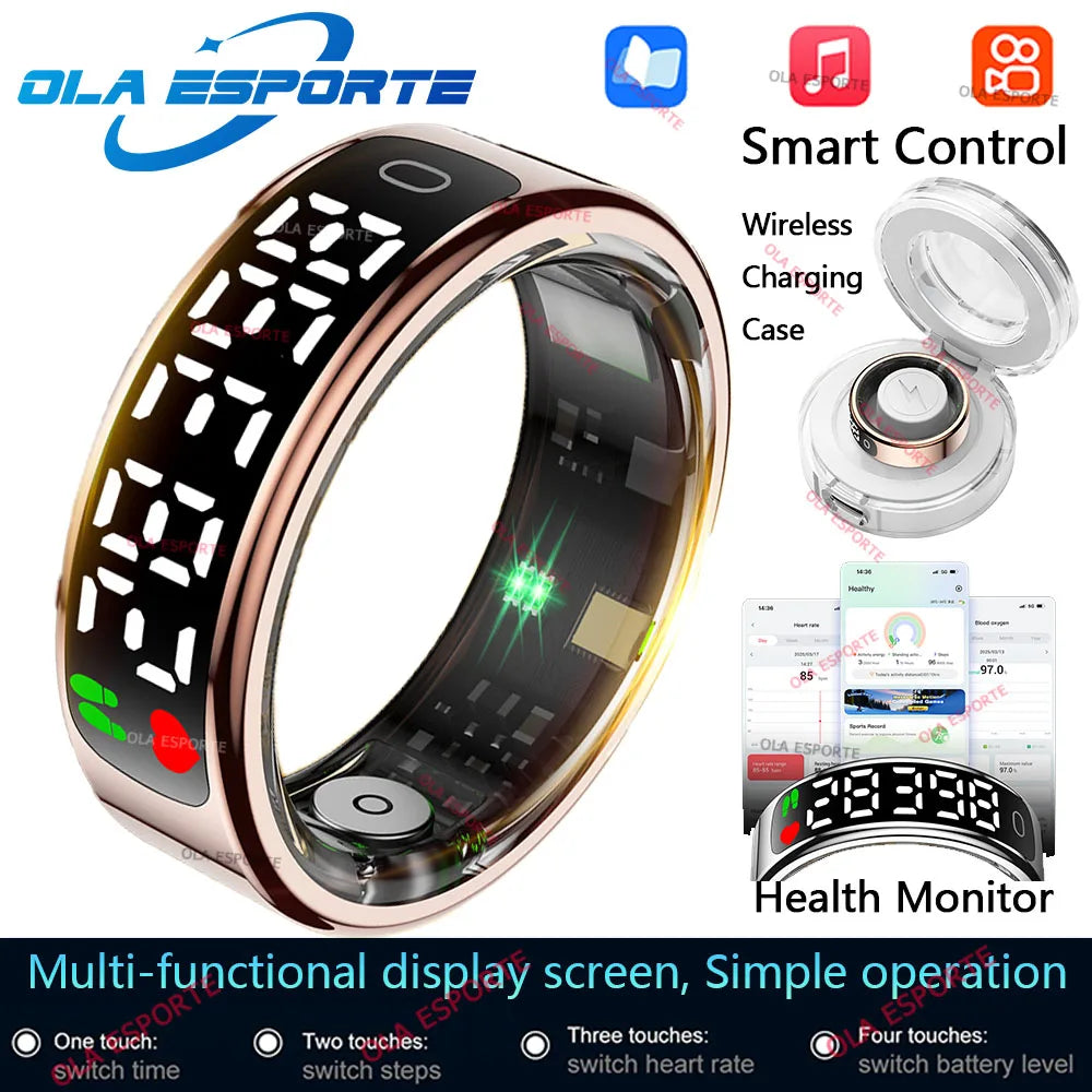 Smart Ring with Charging Case for Men Women, Display Screen, Health Monitor, 5ATM Waterproof,Multiple Sport Mode For Android IOS