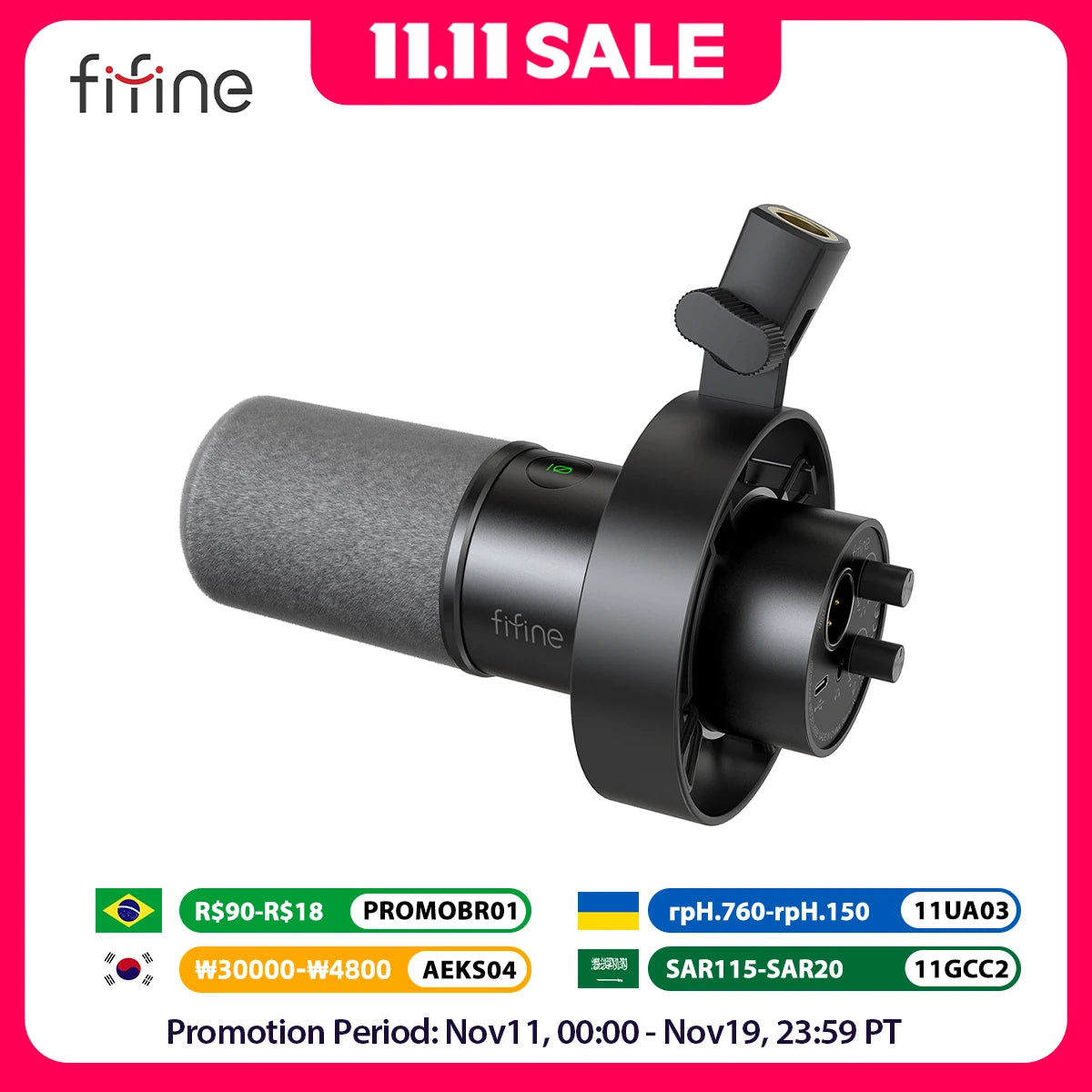 FIFINE USB/XLR Dynamic Microphone with Shock Mount,Touch-mute,Headphone Jack&Volume Control,for PC or Sound Card Recording -K688