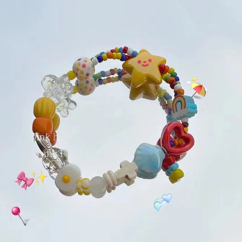 Handmade Colorful Beaded Bracelet Stretch Bracelets Fashion Bangle Elastic Cord Bracelet Statement Jewelry pulseras mujer