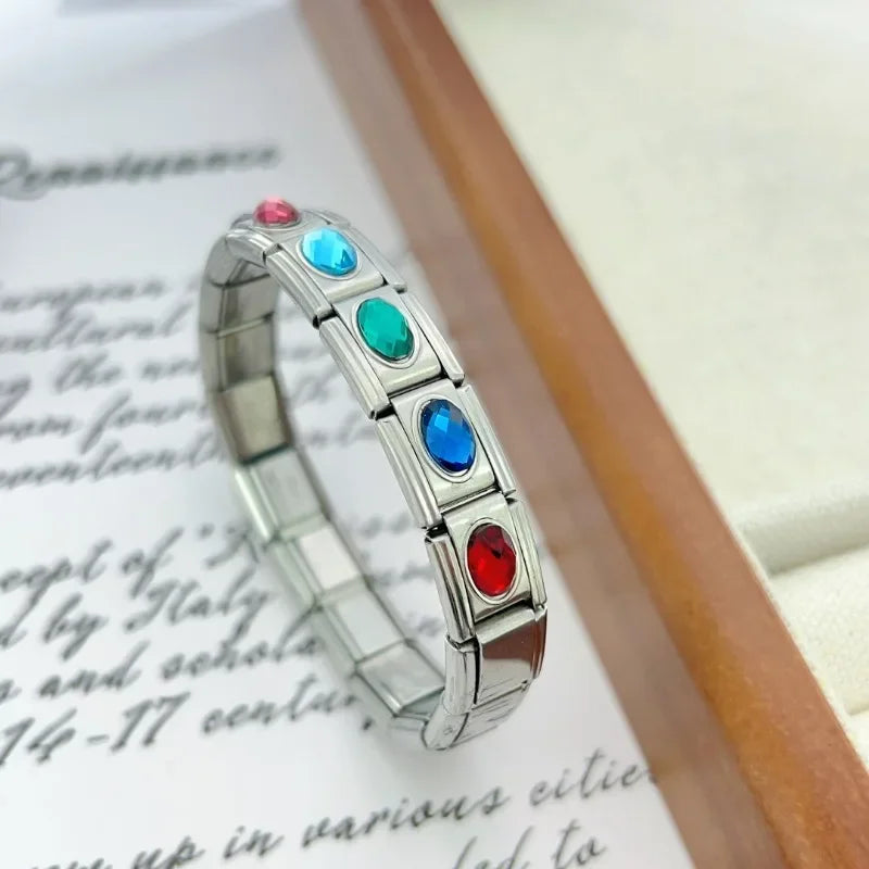 NEW Ellipse 12 Birthstones Italian Charm Stainless Steel Links Fit 9mm Modular Bracelet DIY Jewelry Wholesale