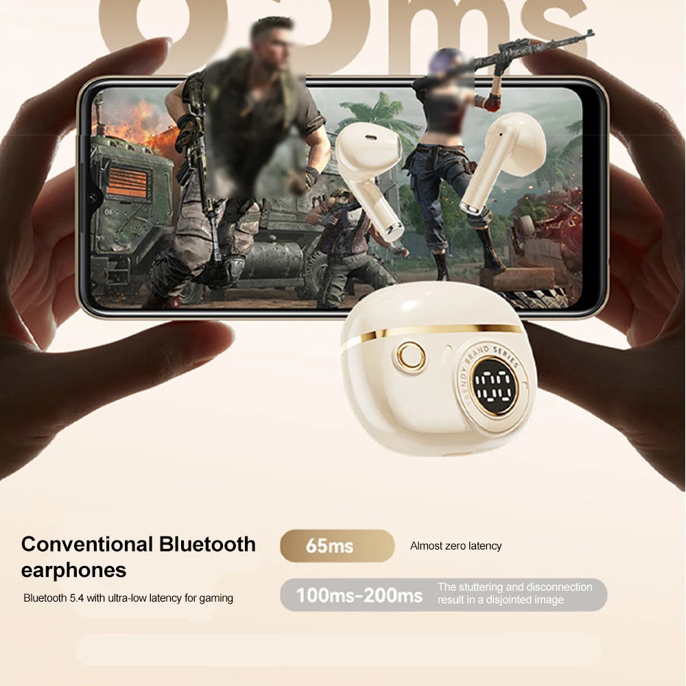 Bluetooth 5.4 Earphones TWS Wireless Headphones Mini Earbuds LED Display Gaming Headsets HiFi Stereo Noise Reduction Earphone