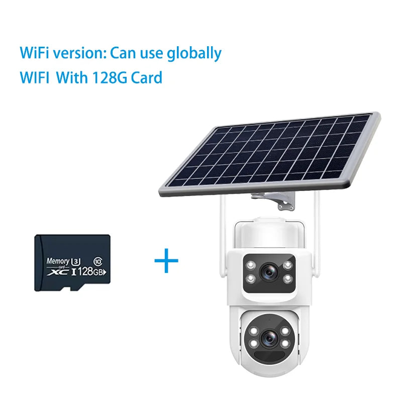 EseeCloud 8MP 4K 2.4G 5G WiFi6 Dual Lens Dual Screens Mini Wireless PTZ Security Camera 4G Sim Card Outdoor Solar Camera