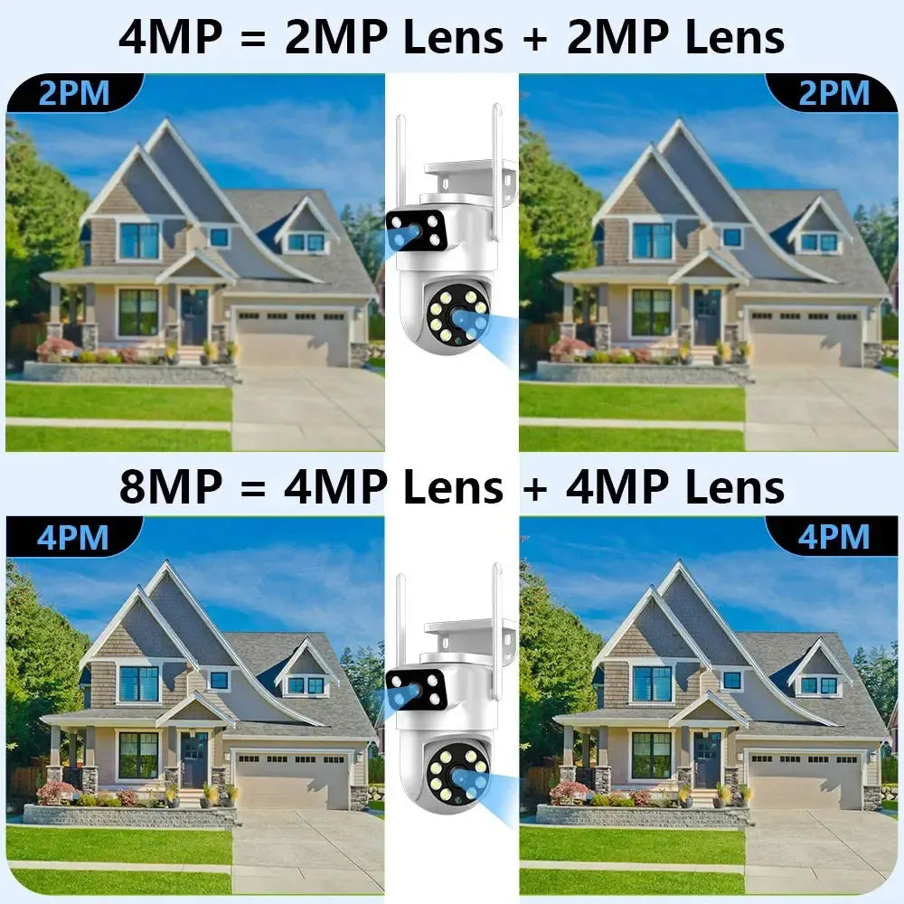 4K 8MP Tuya Dual Lens WIFI Camera PTZ Outdoor Dual Screen Ai Human Auto Tracking Security Camera Surveillance with Alexa Google