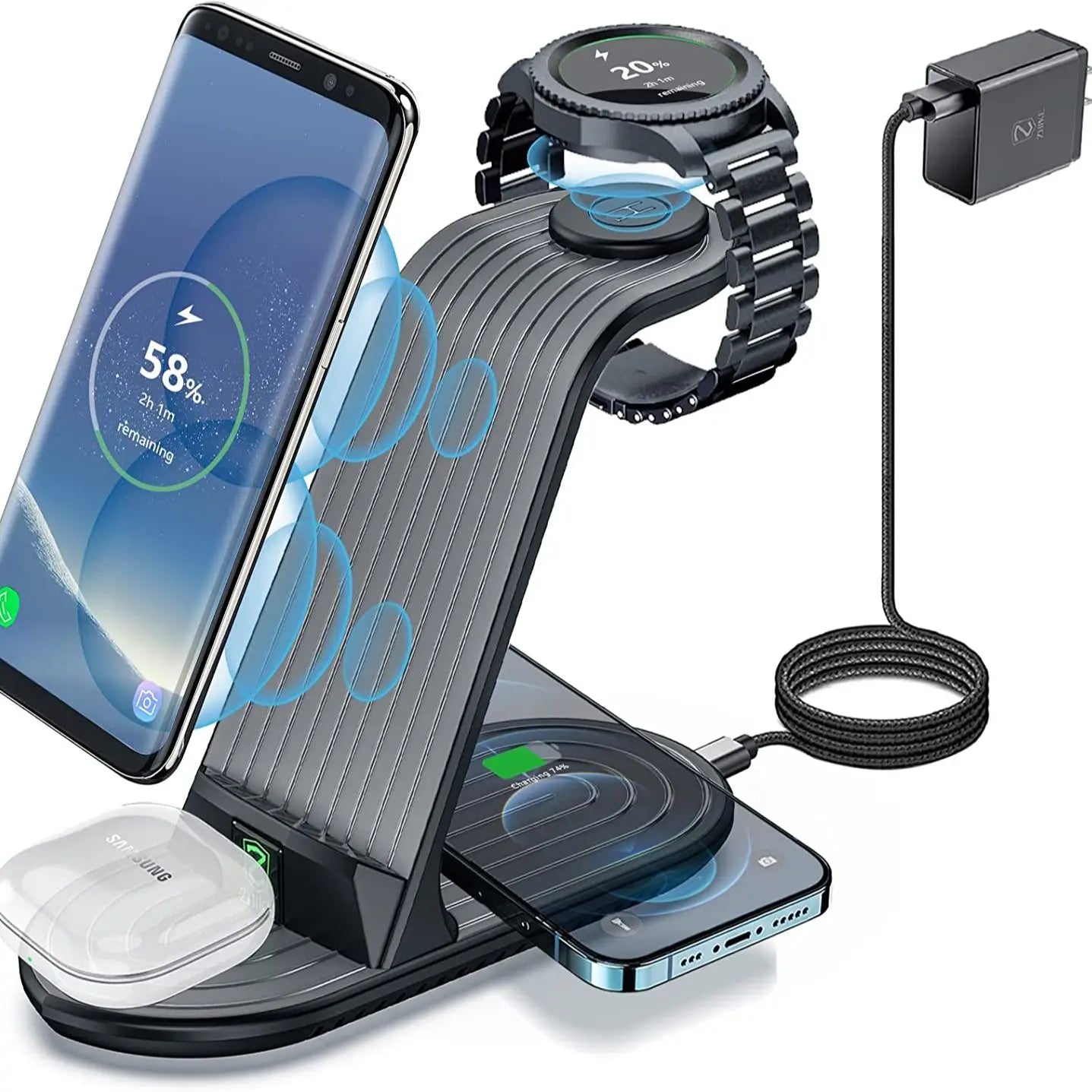 Wireless Charger, ZHIKE 4 in 1 20W Wireless Charging Station Compatible with Galaxy Phone/Watch/Buds.