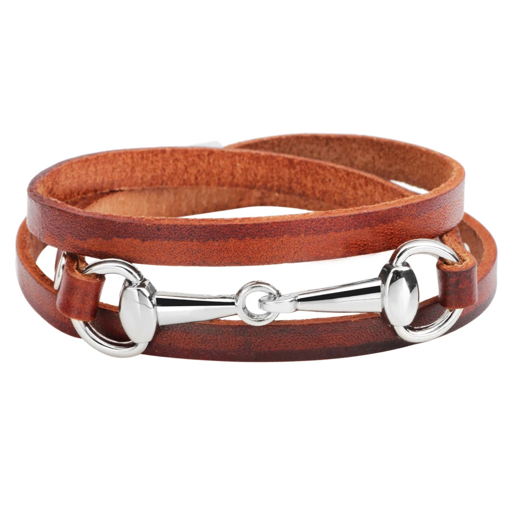New Fashion Multilayer Wrap Genuine Leather Bracelets Men Women Jewelry Trendy Stainless Steel Sporty Charm Bracelets