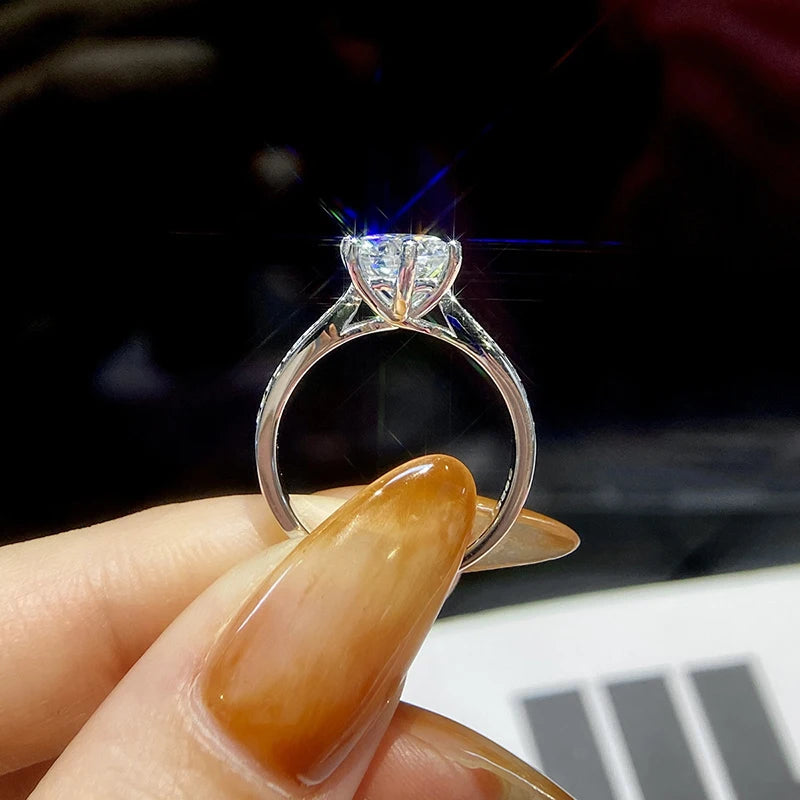 AETEEY Moissanite Diamond Six Prong Ring D Color 1CT Real 925 Sterling Silver For Women Wedding Fine Jewelry RI019