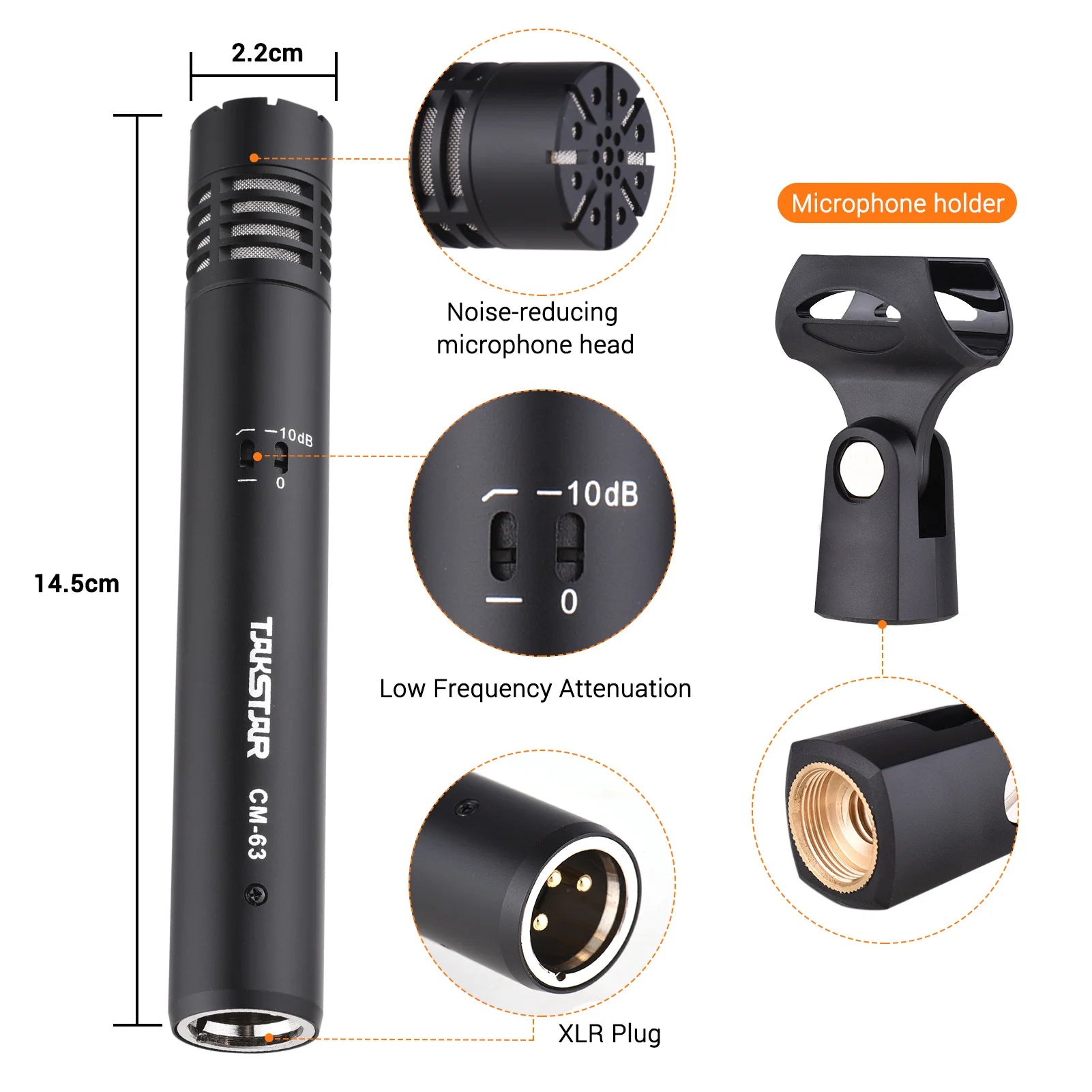 TAKSTAR CM-63 Professional Diaphragm Condenser Microphone Moisture Resistant XLR Cardioid Microphone for Studio Recording Mic
