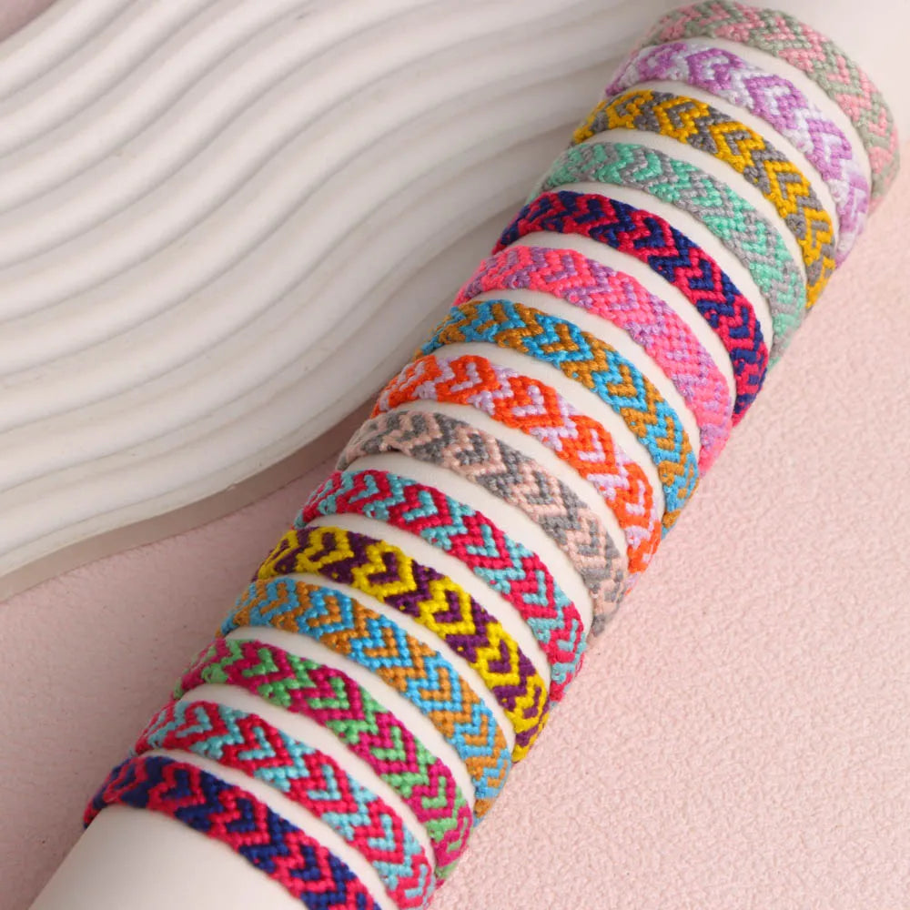 12Pcs/Lot New Fashion Multicolor Classic Bohemia Handmade Weave Bracelets Adjustable Daily Simple Wear For Men Women Party Gifts