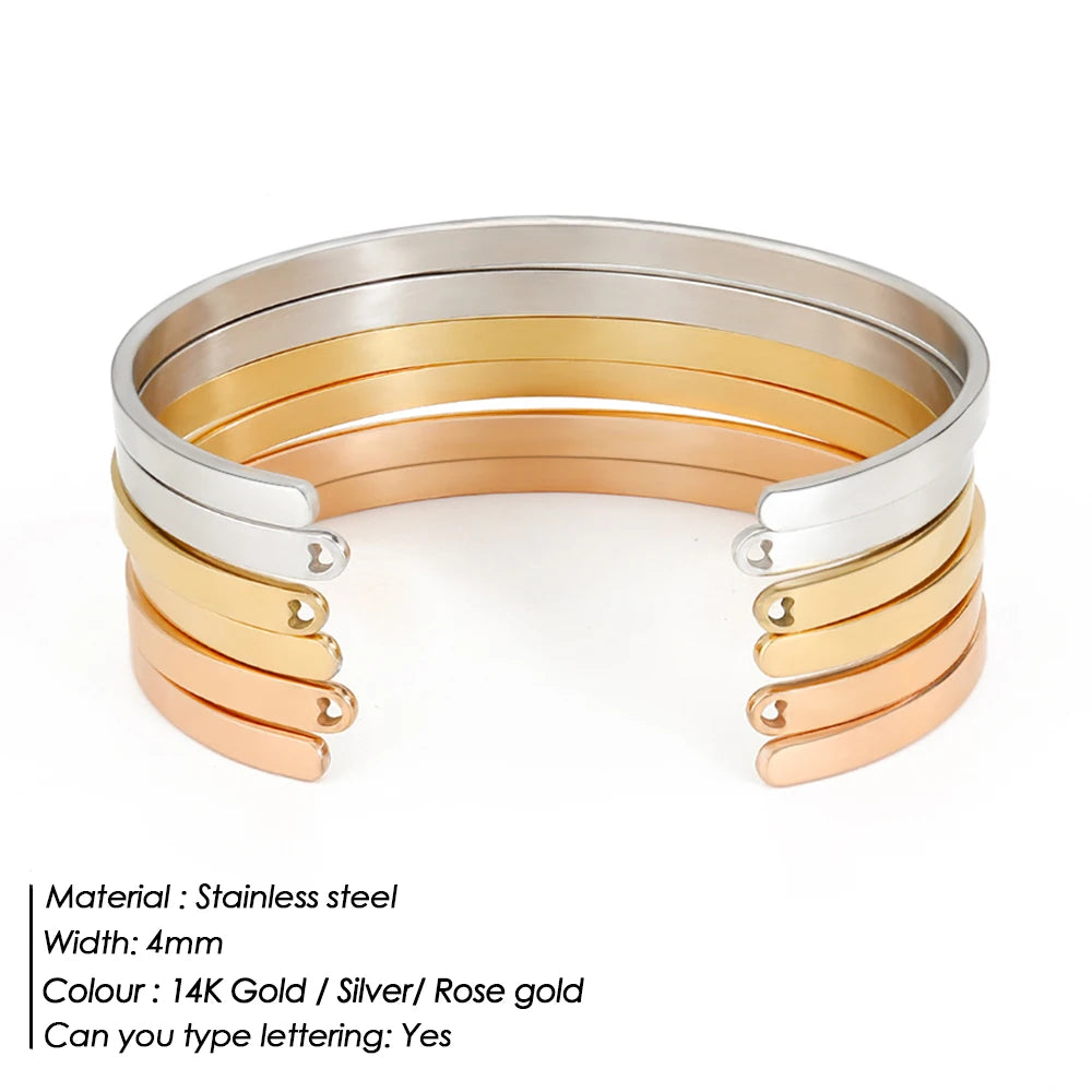 eManco 4MM 6MM Stainless Steel Gold-Plated Bracelets Simple Open Bangles Couple Accessories Gift Factory Direct
