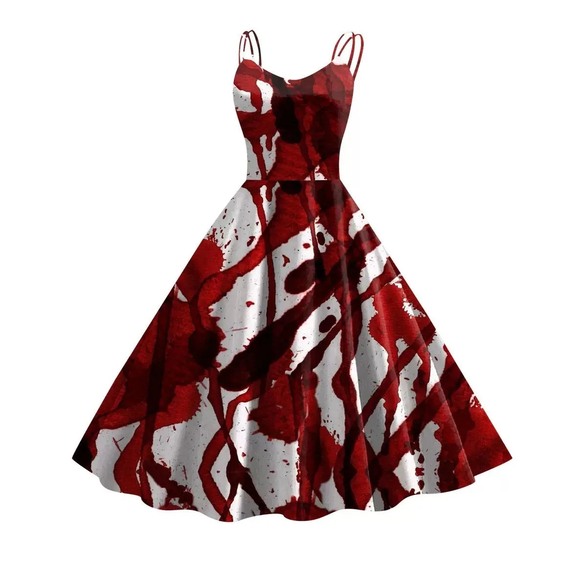 Halloween Cosplay Women Dress Fashion Retro Funny Horror Theme Bloody Printed Casual Suspender Strappy Dress Witch Costumes