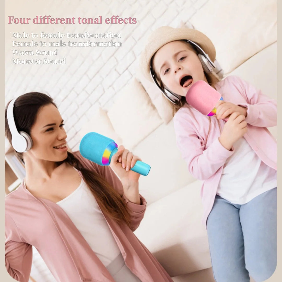 Portable Speaker Microphone Combo, Lightweight & Colorful Atmosphere Light, Four Vocoder Effects, Ideal for Family Singing Fun