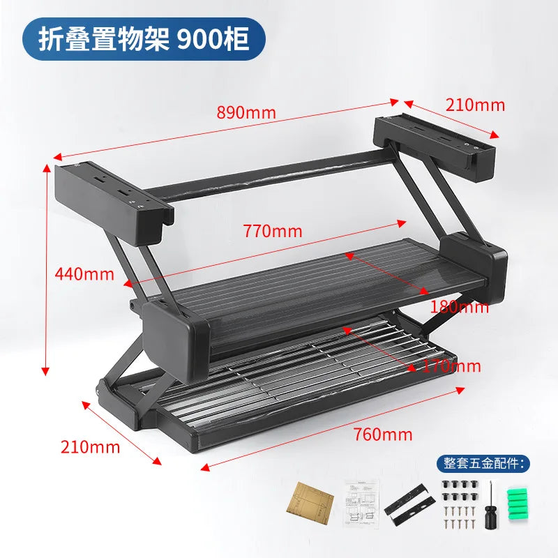 Kitchen Cabinet Lift Basket Storage Rack Condiment Dishes Pull-down Folding Kitchen Creative Home Organizer Holders Accessories