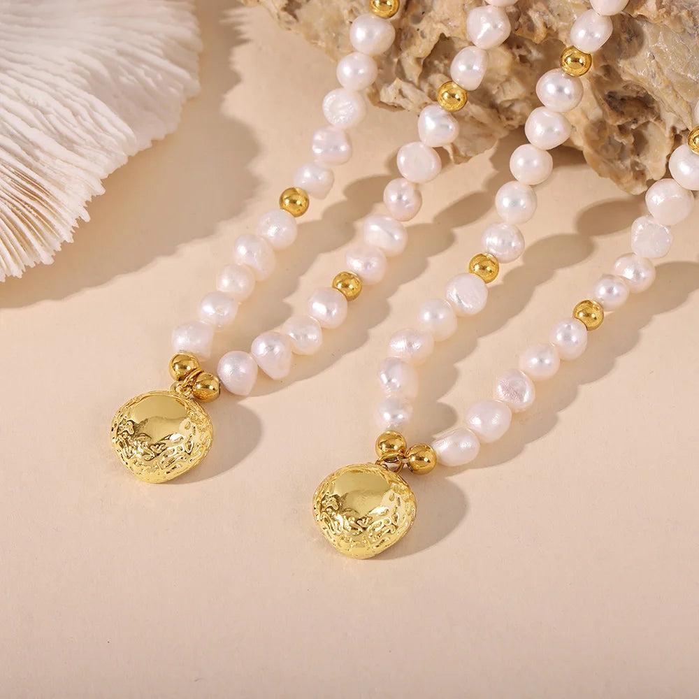 Gorgeous Necklace for Women Fresh Water Pearl Copper Gold Plated Pendant Chain Fashion Luxury Jewelry Gift