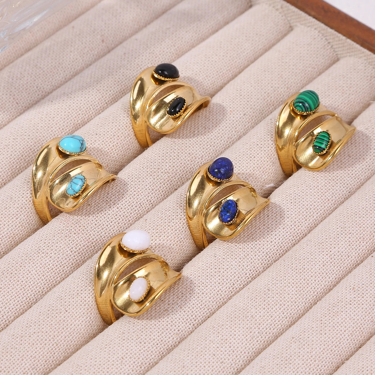 2025 New Irregular Rings For Women Girls Stainless Steel Adjustable Bohemian Natural Stone Engagement Ring Wedding Fashion Gifts