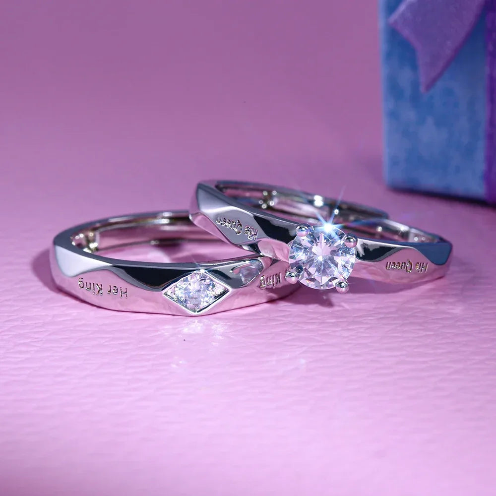 Luxury Trendy Couple Pledge Love Token Ring with Letter His Queen&Her King Engraved Wedding Ring for Women&Men Finger Rings