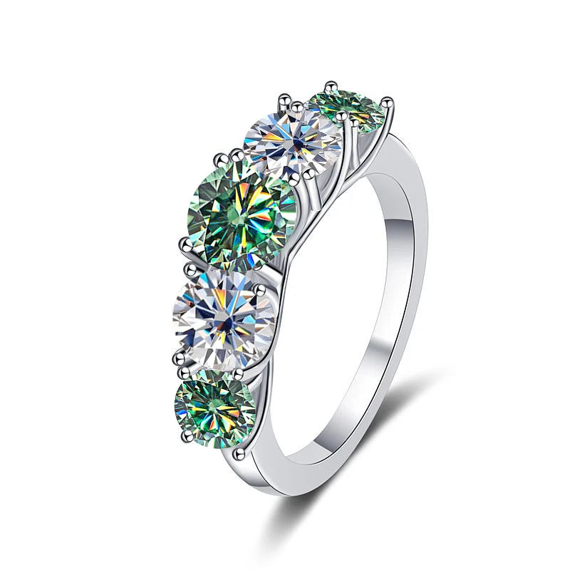 JOIAS HOME 18k Plated 3.6CT All moissanite Rings for Women 5 Stones Sparkling Diamond Wedding Band S925 Sterling Silver Jewelry