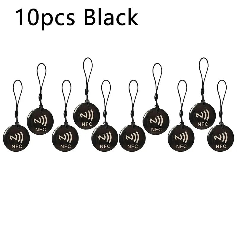 10pcs Ntag213 NFC Tag Lable Token With Rope RFID 13.56MHz 144 Bytes ISO14443A Epoxy Card 35mm Diameter For All NFC Enabled Phone