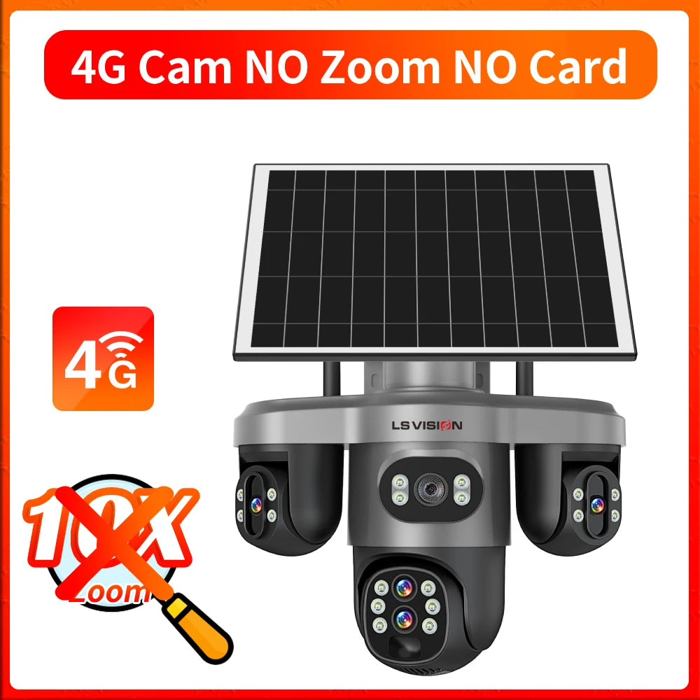 LS VISION 20MP 4G Solar Camera 10X Optical Zoom Four Lens Three Screen Outdoor WiFi Surveillance Cameras Auto Tracking V380 Pro