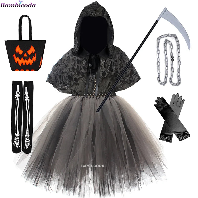Halloween Girls Demon Horror Death Costume Cosplay Fancy Dress Party Accessories Medieval Hooded Cloak Clothing Party Clothes