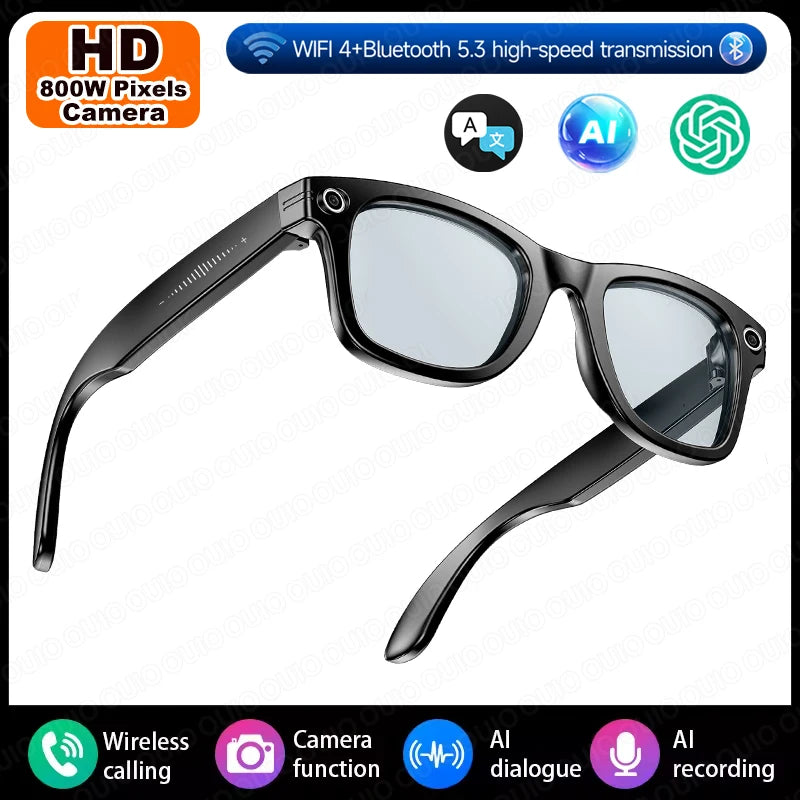 Smart Glasses HD Camera Recording Videos AI Photo Recognition Answer Translation 270mAh Large Battery Waterproof BT Call Glasses
