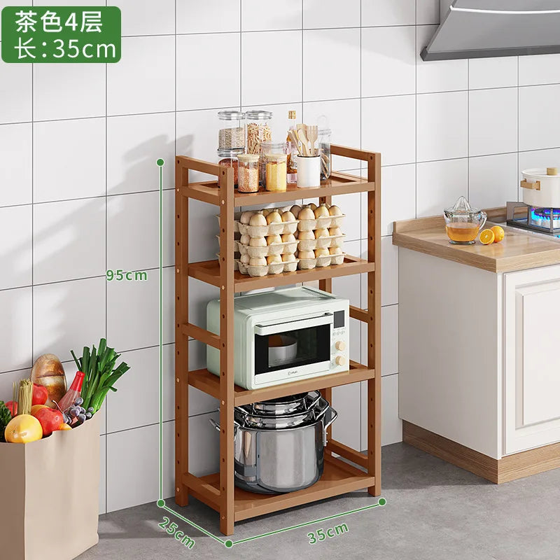Kitchen Storage Ra Countertop Cabinet Multi-layer Partition elf Spice Microwave Pot Storage Organizer Bamboo Material