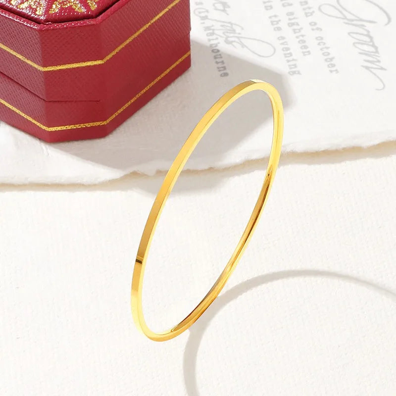 2mm Stainless Steel Thin Bangle Bracelet Women Simple Stackable Circle Jewelry Rose Gold Silver Color 55/ 60/ 65mm Flat Surface