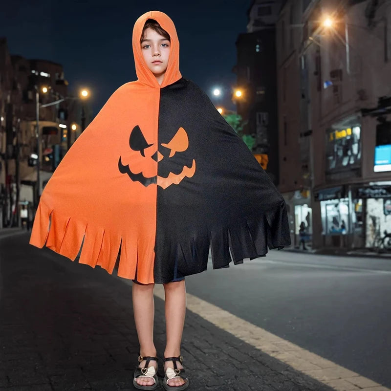 Halloween Costumes Pumpkin Cape Children Shawl Pumpkin Hat Cosplay Costumes Novelty Suit Cute Cape Party Dress Up