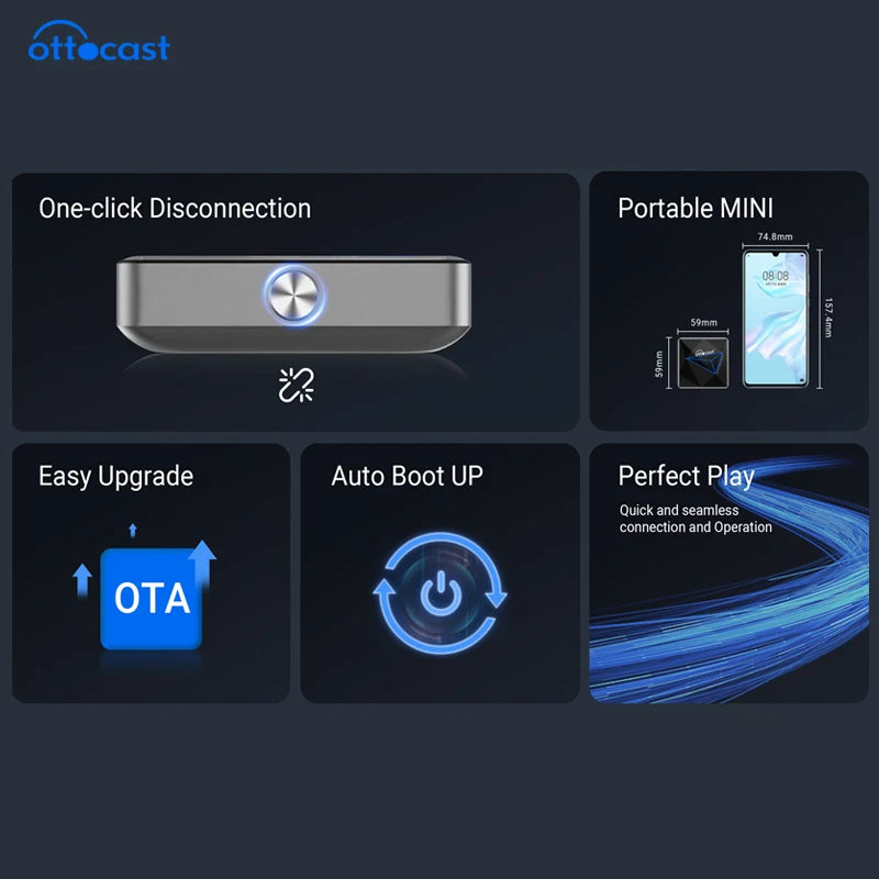 Ottocast A2Air Pro Wireless Android Auto Adapter Dongle Spotify Waze Multimedia for factory wired Adnroid Auto Car