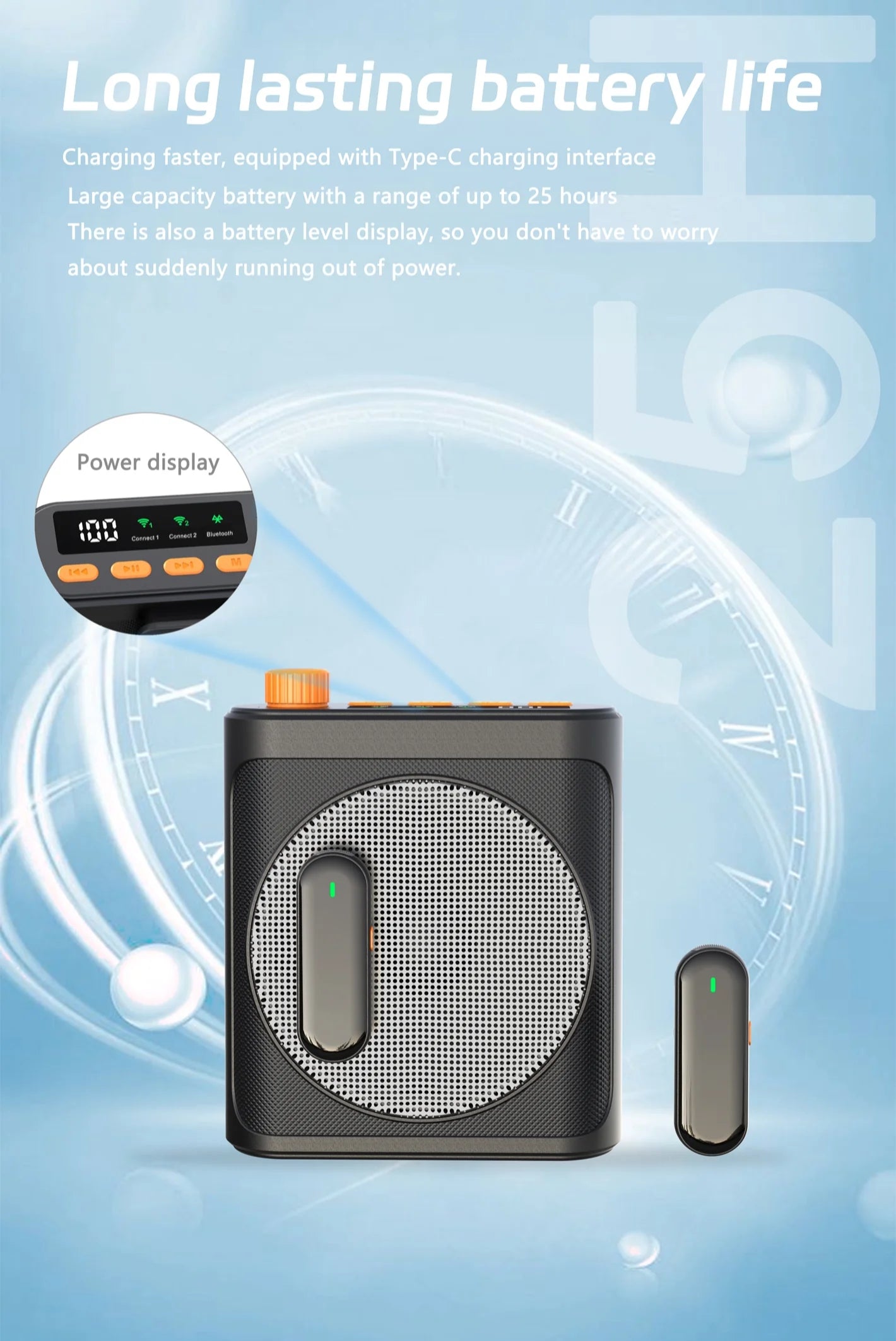 Wireless bluetooth megaphone with clip-on microphone portable speaker suitable for teachers speech guide learning singing life