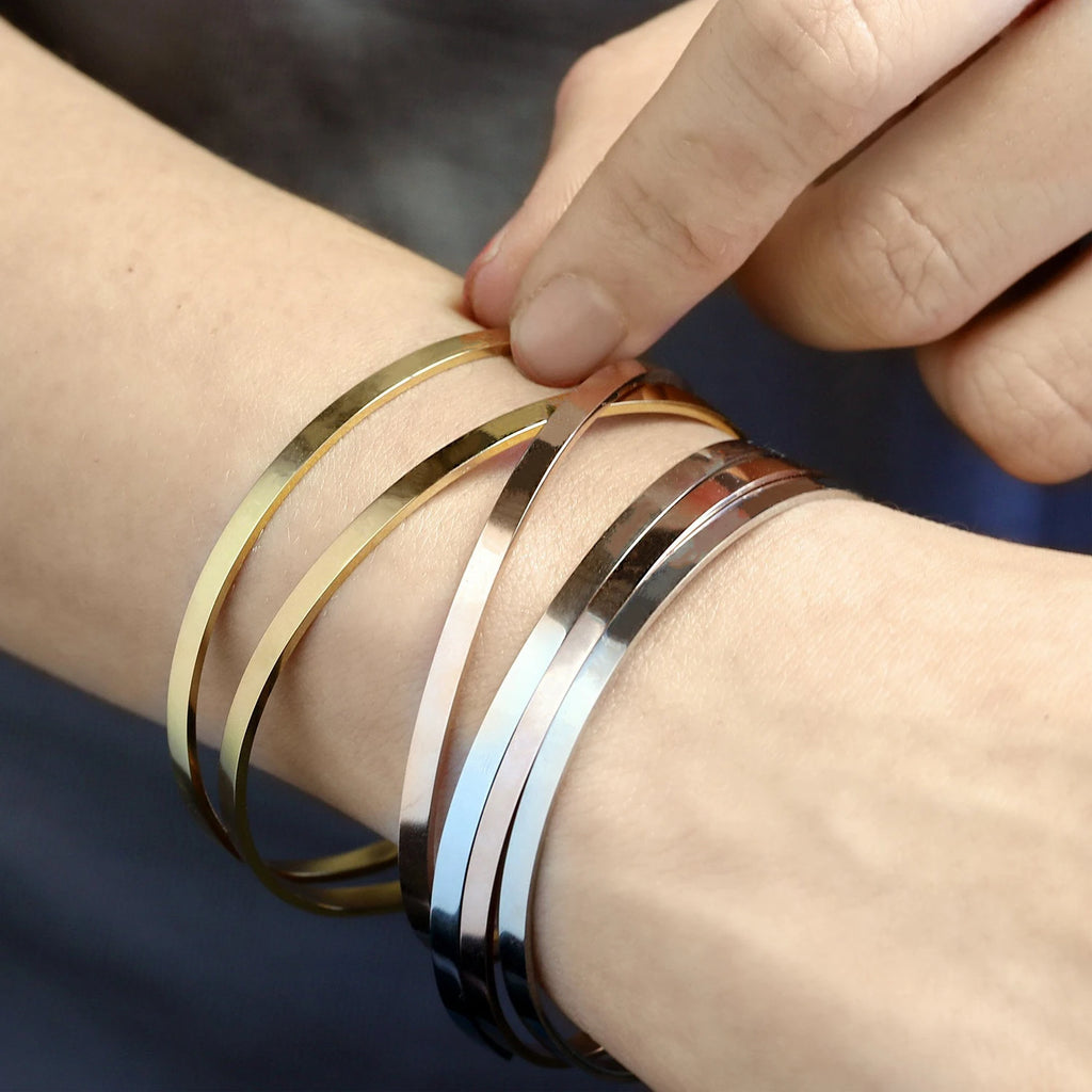 eManco 4MM 6MM Stainless Steel Gold-Plated Bracelets Simple Open Bangles Couple Accessories Gift Factory Direct