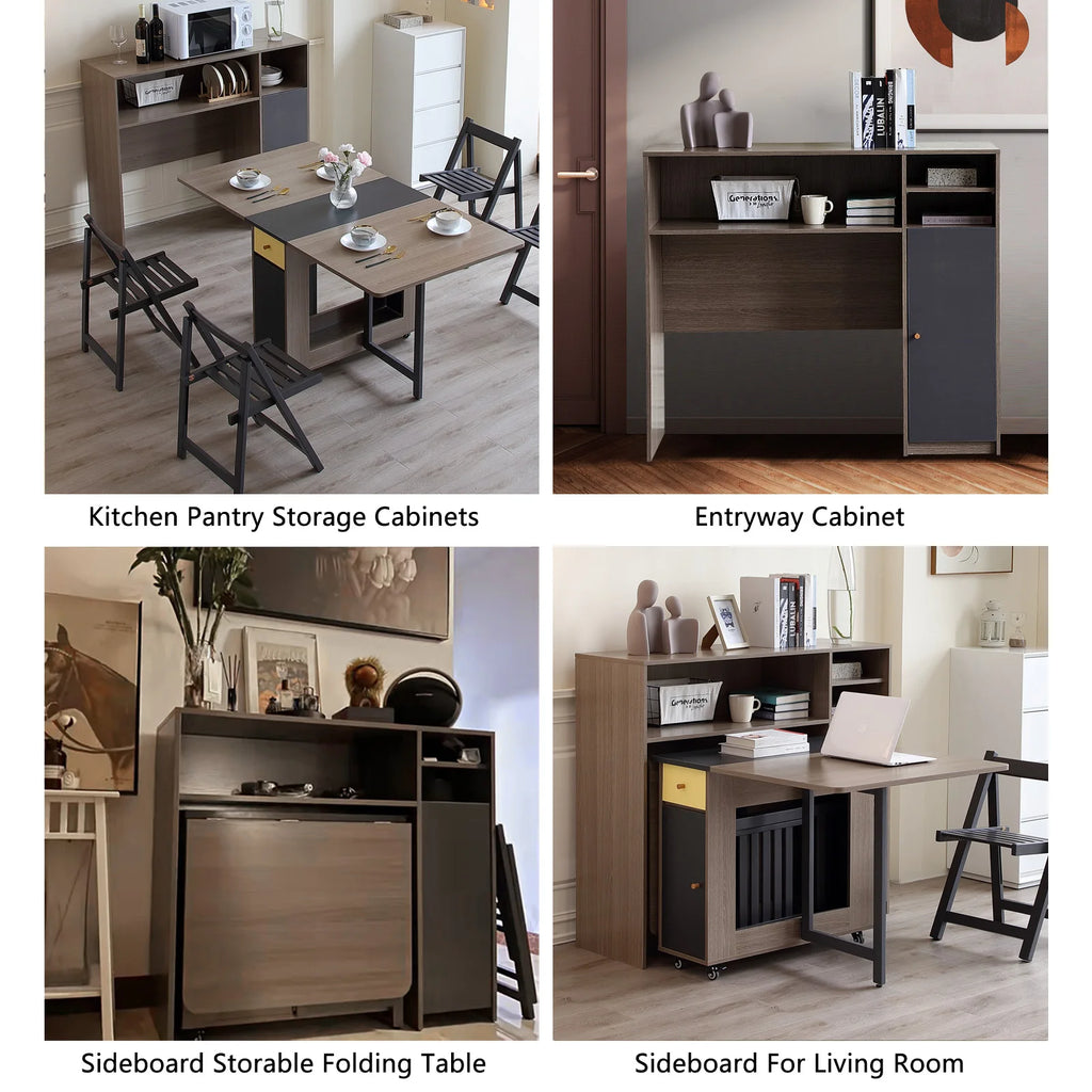 Sideboard Kitchen Buffet Cabinet with Storage, Modern Kitchen Pantry Storage Cabinet with Shelve, Folding Table Storage Cabinet