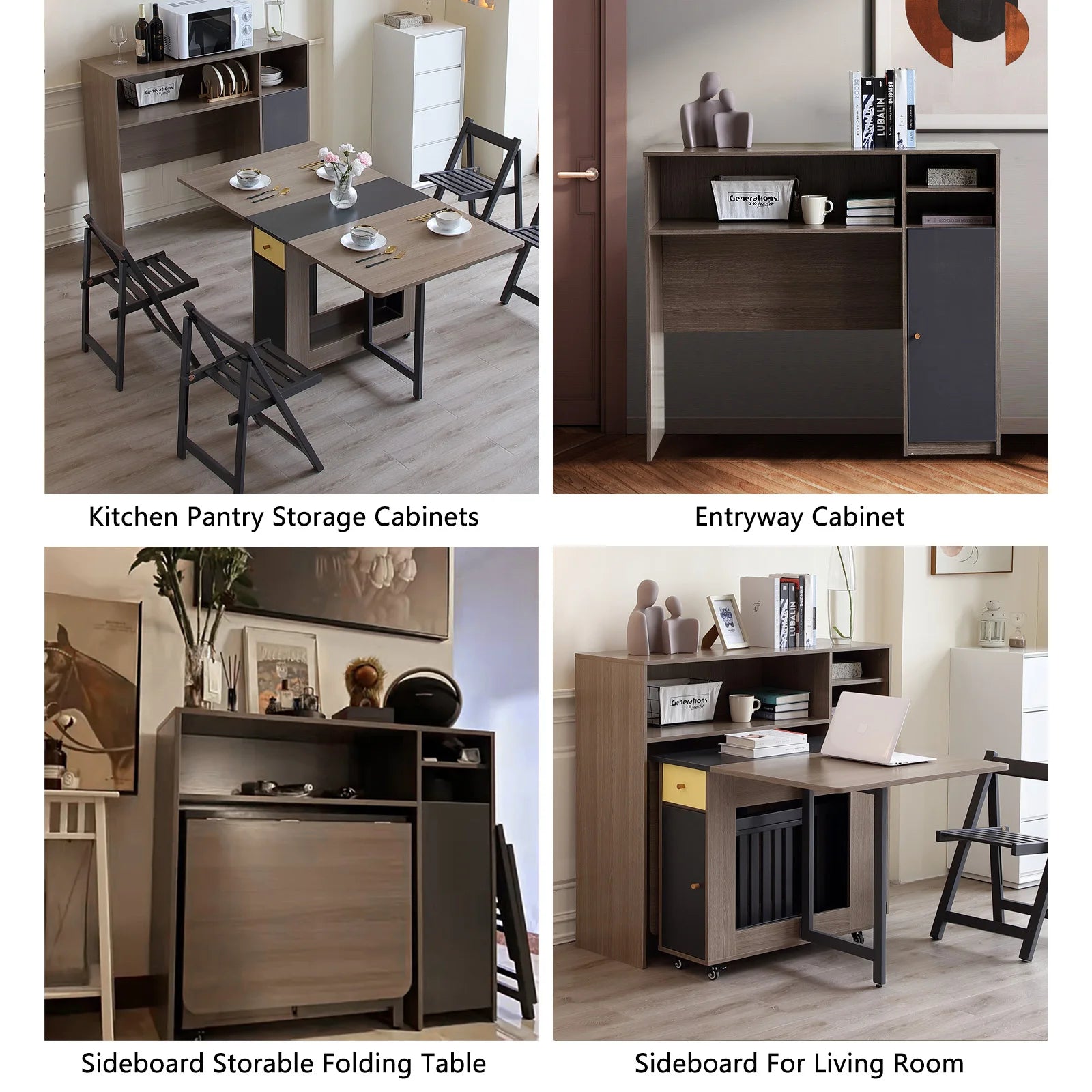 Sideboard Kitchen Buffet Cabinet with Storage, Modern Kitchen Pantry Storage Cabinet with Shelve, Folding Table Storage Cabinet