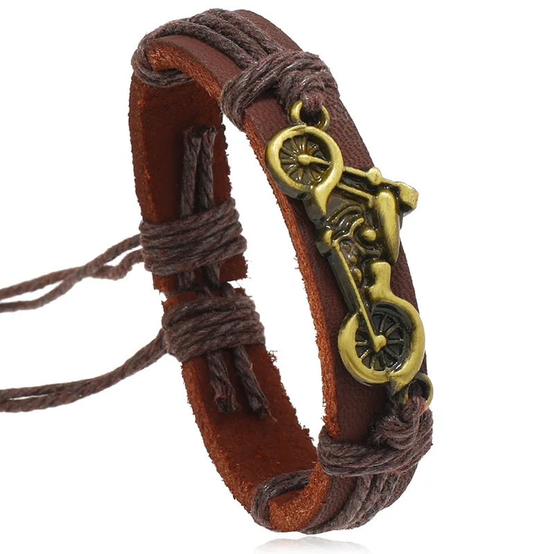 New fashion simple retro woven leather bracelet personality alloy motorcycle cowhide men's bracelet accessory jewelry