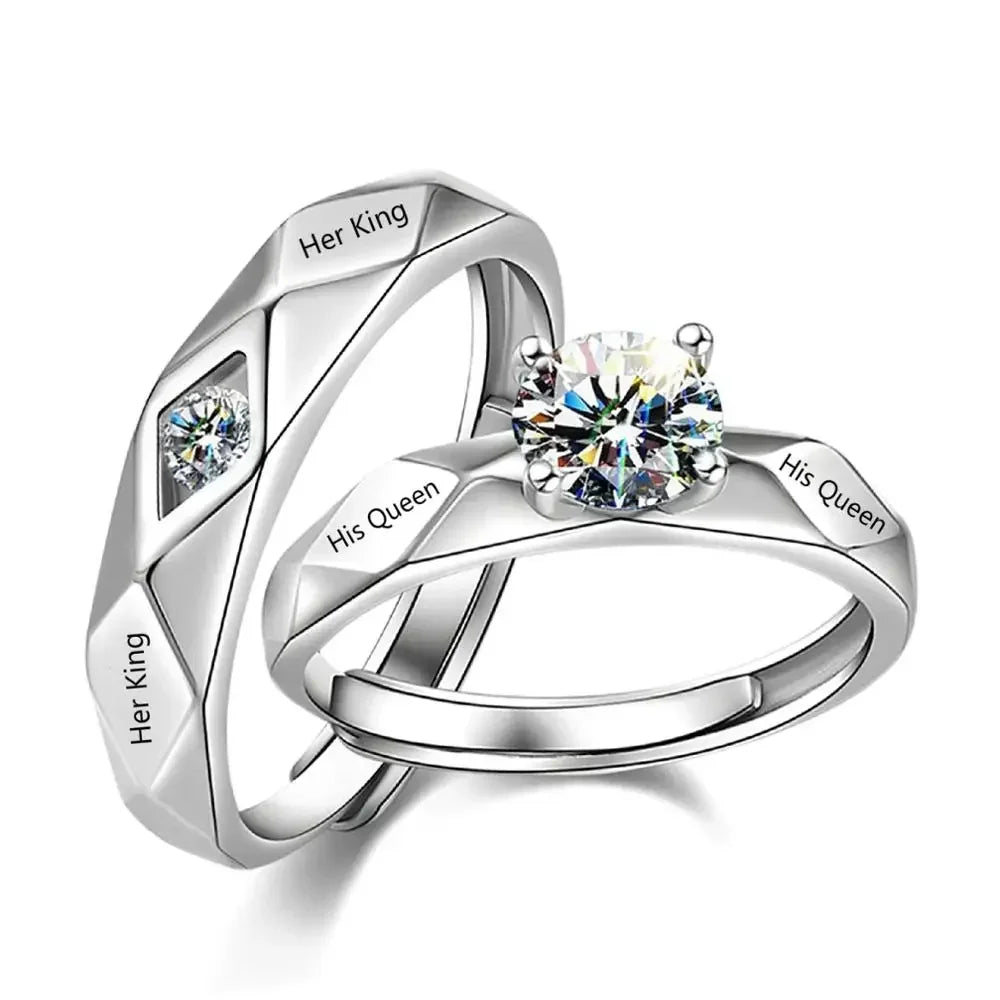 Luxury Trendy Couple Pledge Love Token Ring with Letter His Queen&Her King Engraved Wedding Ring for Women&Men Finger Rings