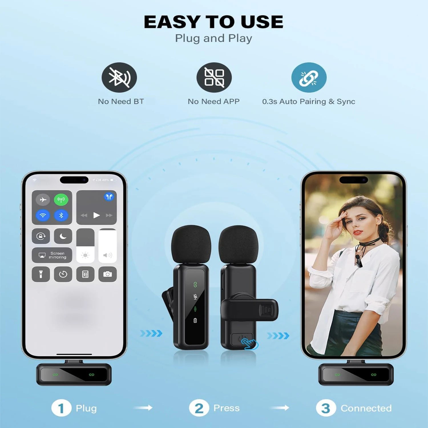Wireless Lavalier Microphone For iPhone Android PC Audio Video Recording Noise Cancelling Clip-on Mics For Vlog Tiktok YouTube