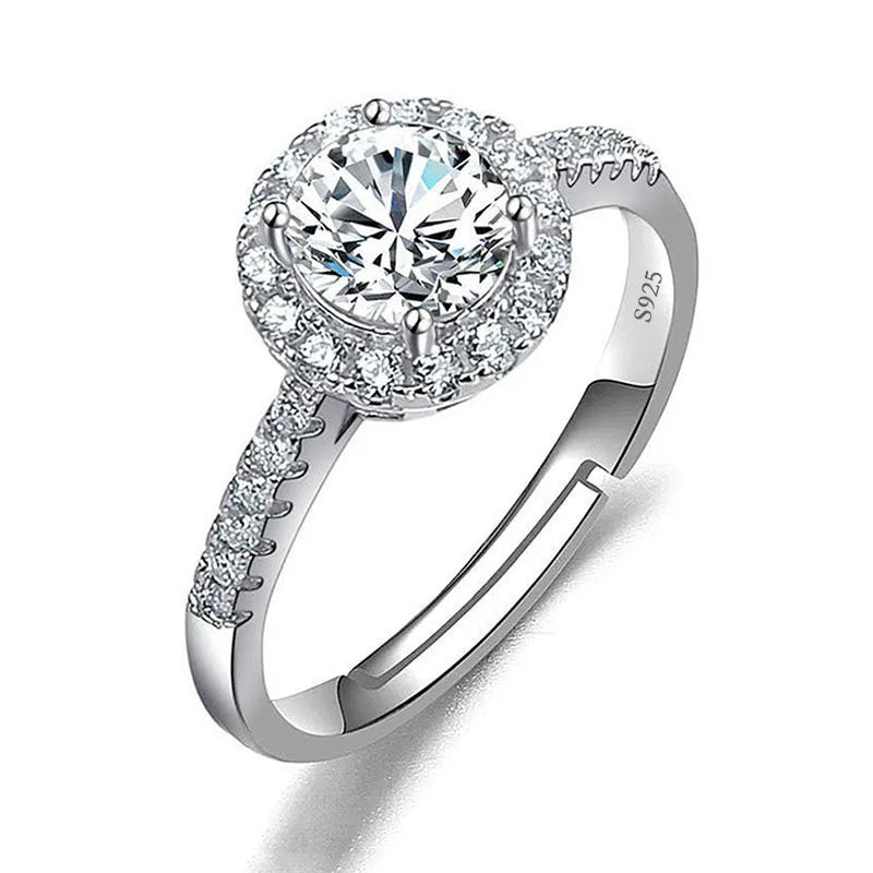 Never Fade Luxury Classic 18K White Gold Color Ring Solitaire 2 Carat Zirconia Diamant Wedding Band Women Jewelry Accessories