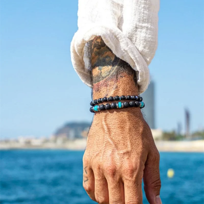 New Bracelet for Men Simple Color Wooden Bead Handmade Beaded Bracelet Fashion Men's Bracelet Set Jewelry Accessories