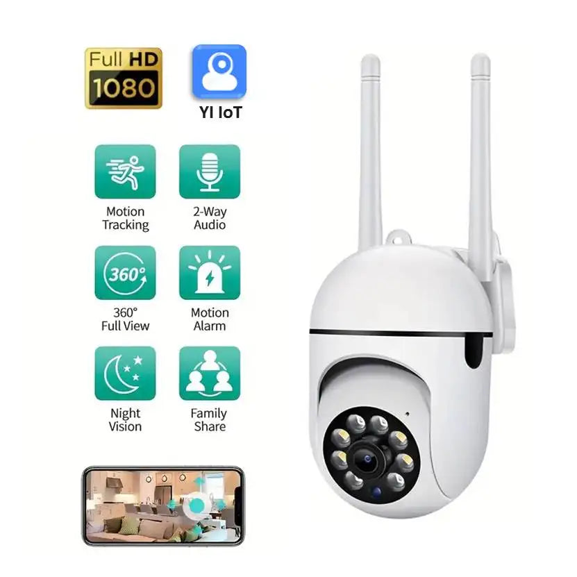 2MP PTZ Wireless Security Camera System Monitor Your Home And Pets Day And Night 2.4GHz WIFI Yi iot app Remote Viewing