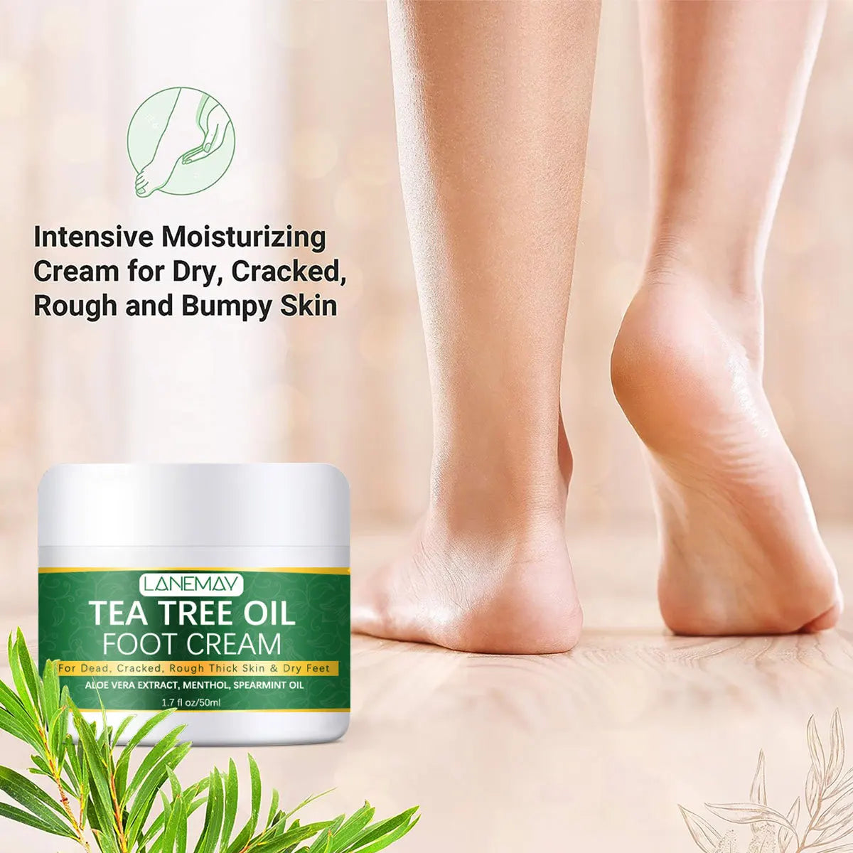 Foot moisturizer with aloe vera and tea tree oil to deeply nourish the skin, for dry and rough skin, daily hand and foot care