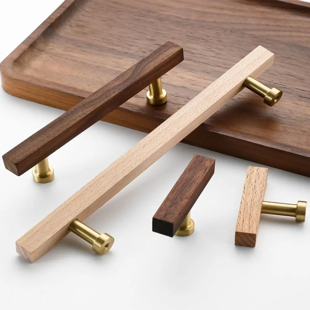 High-End Walnut Wood Wood Cabinet Handles Luxury Design Modern Drawer Pulls Minimalist Beech Wood Wooden Handles Kitchen
