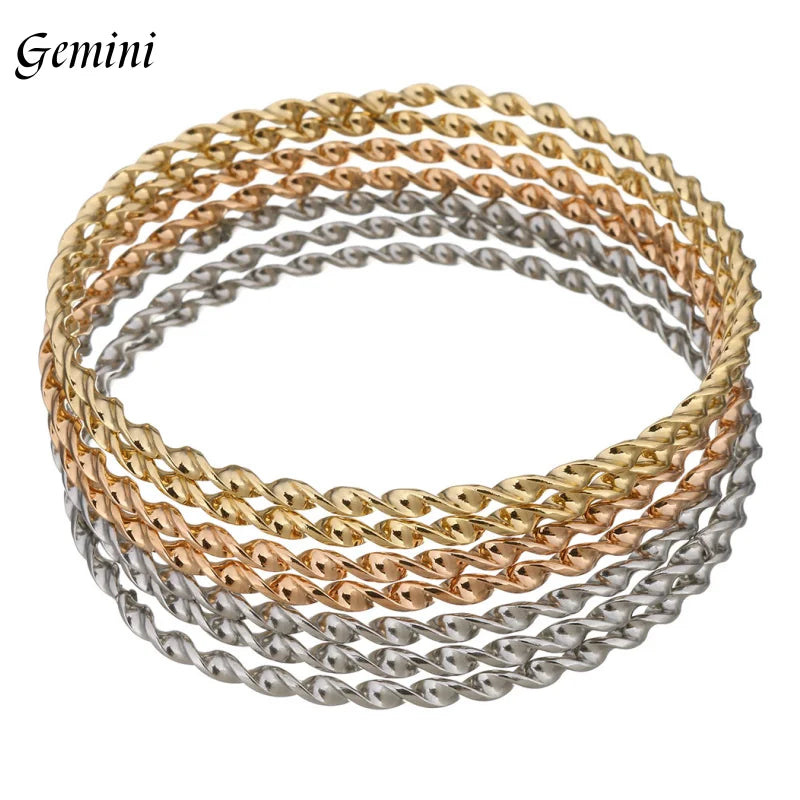 7PCs/Set New Fashion Roman style Stainless Steel Bangle gold color Lover Charm Bracelet for Women Brand Gold Wide Cuff Bangle