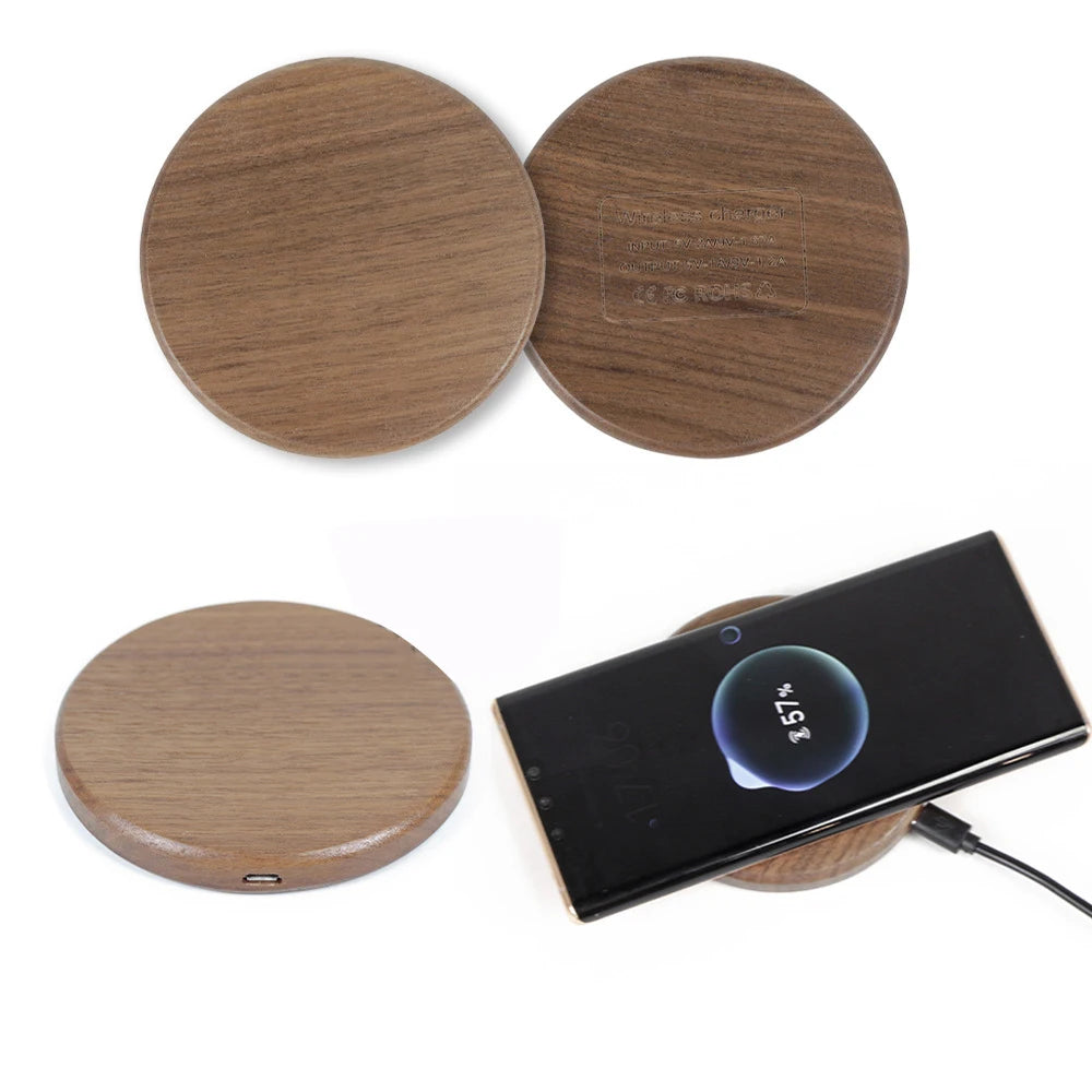 10W 15W Wireless Charger Walnut Wood Grain Slim Wireless Charging for iPhone 16 15 14 13 12 Pro Max S24 S23 FE Ultra Charger Pad