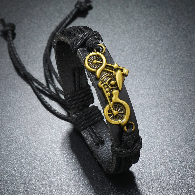 New fashion simple retro woven leather bracelet personality alloy motorcycle cowhide men's bracelet accessory jewelry