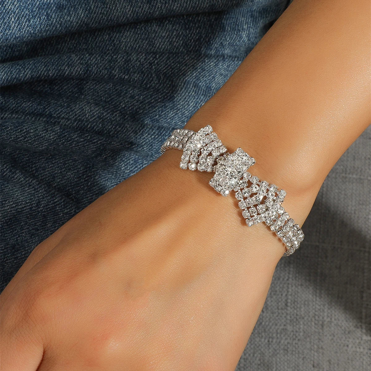 Wedding Bridal Jewelry 1-10 Row Cuff CZ Rhinestone Crystal Stretch Strand Bracelet Bangle Dropshipping